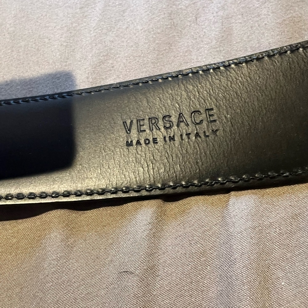 Versace Black Belt with Gold Medusa Accent - Picture 2 of 7